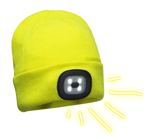 Imagem do gorro com LED recarreg&aacute;vel B029 em amarelo.