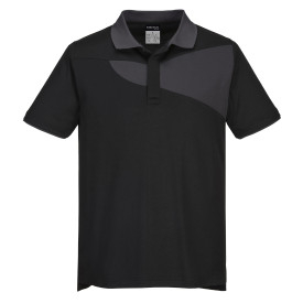 Polo Alta visibilidade PW2 S/S PW210 em preto e cinzento. Est&aacute; inclu&iacute;do um link para a p&aacute;gina do artigo.