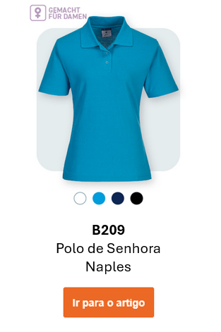 Imagem do Polo Mulher B209 Naples em azul sobre fundo cinzento claro com cantos arredondados. Um link para o artigo está disponível.