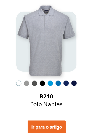 Imagem do Polo Homem B210 Naples em cinzento sobre fundo cinzento claro com cantos arredondados. Um link para o artigo está disponível.