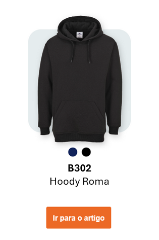Imagem do sweatshirt B302 Roma em preto sobre fundo cinzento-claro com cantos arredondados. Link para o produto incluído.