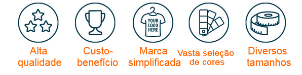 Barra de ferramentas com pictogramas representando elevada qualidade, relação qualidade-preço, fácil identificação da marca, vasta gama de cores e diversos tamanhos.