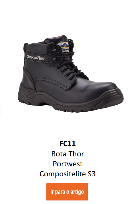 Imagem da bota Portwest Compositelite Thor S3 FC11 em preto. Um link para o artigo est&aacute; inclu&iacute;do.