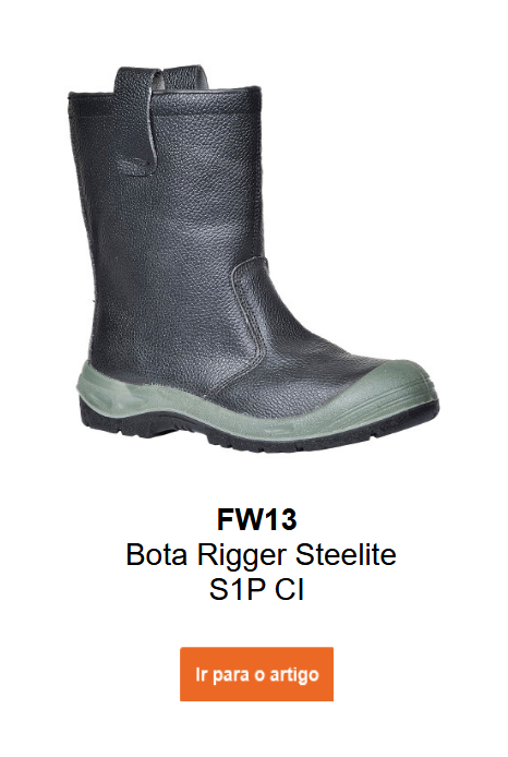 Imagem da bota de seguran&ccedil;a Steelite Rigger S1P CI com biqueira protetora FW13 em preto com detalhes cinzentos. Um link para o artigo est&aacute; inclu&iacute;do.