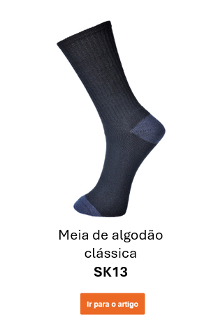 Imagem das clássicas meias de algodão SK13 em preto com detalhes em cinzento. É fornecido um link para a página do artigo.