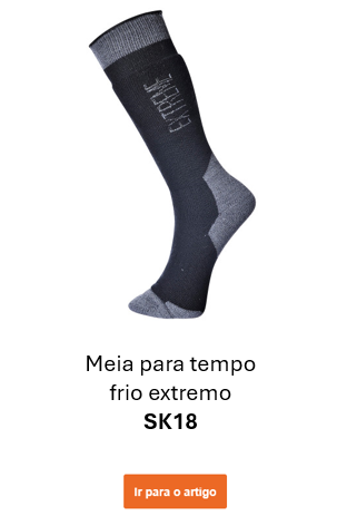 Imagem das meias SK18 para clima extremamente frio em preto com detalhes em cinzento. É fornecido um link para a página do artigo.