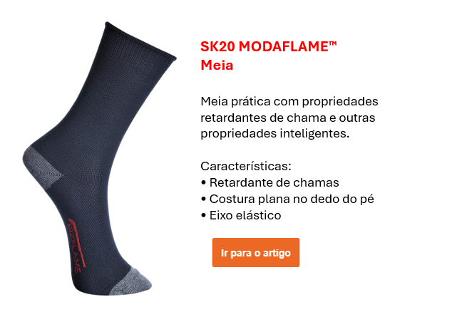 Imagem de meias MODAFLAME SK20 em preto com detalhes em cinzento. É fornecido um link para a página do artigo.