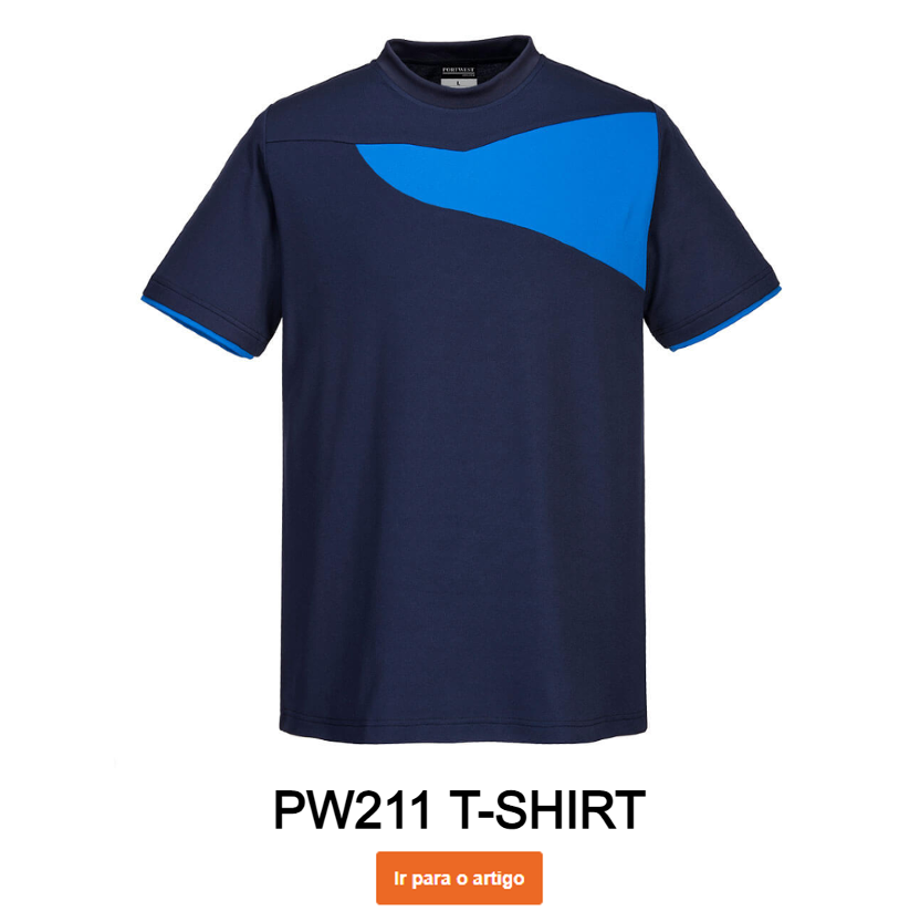 Exemplo de imagem da camiseta PW211 em azul marinho com link para a matéria.