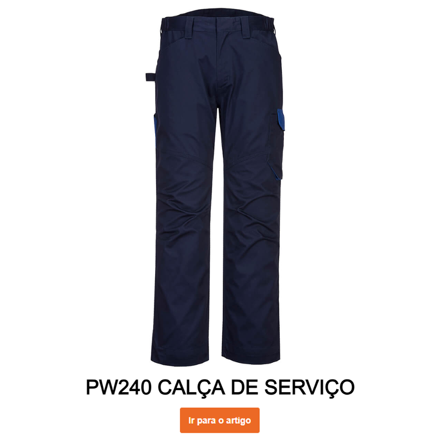 Exemplo de imagem da calça de serviço PW240 em azul marinho com link para o artigo.