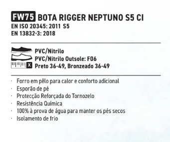 Descrição da bota de segurança Neptune Rigger S5 CI FW75 com link para uma descrição mais detalhada.
