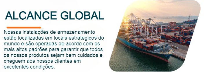 Imagem de um navio porta-contêineres no porto junto com uma descrição do alcance global da Portwest.