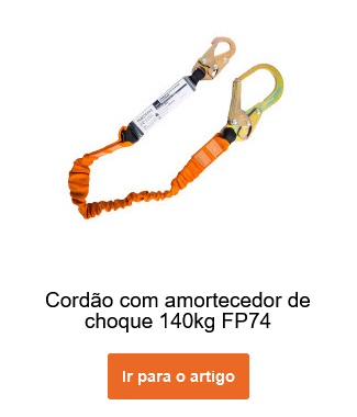 Talabarte elástico 1,8m com absorvedor de energia até 140kg FP74 na cor laranja. Existe um link que leva à página do artigo.