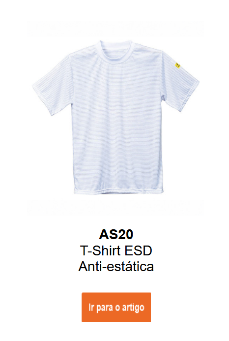 Imagem da T-shirt ESD antiestática AS20 em branco com ligação para a página do produto.