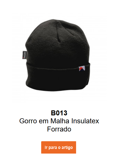 Imagem do gorro com forro Insulatex B013 em preto. Um link para a página do produto está incluído.