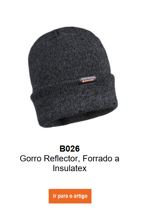 Imagem do gorro de malha refletivo com forro Insulatex B026 em cinza. Um link para a página do produto está incluído.