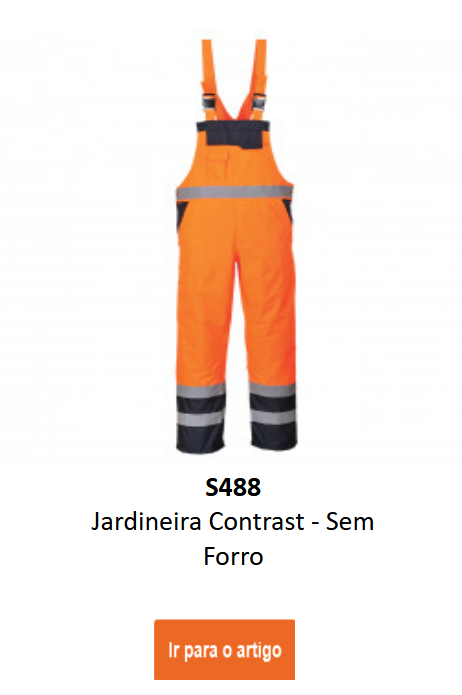 Salopete de alta visibilidade S488 imperme&aacute;vel e respir&aacute;vel em laranja com detalhes em preto e faixas refletoras.