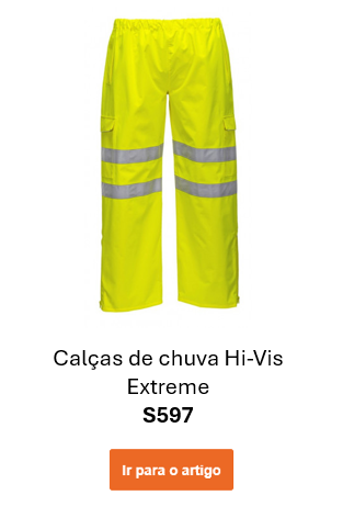 Imagem das calças de alta visibilidade Extreme S597 em amarelo com faixas refletoras. É fornecido um link para a página do artigo.