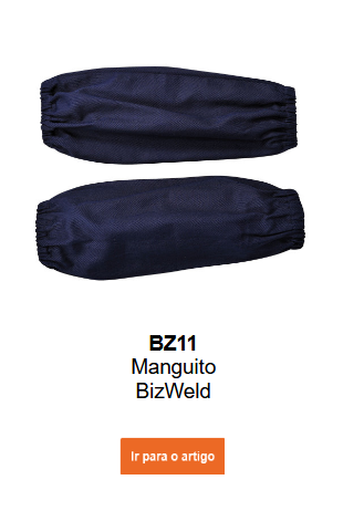 Imagem das mangas Bizweld BZ11 em azul escuro com link para a página do produto.