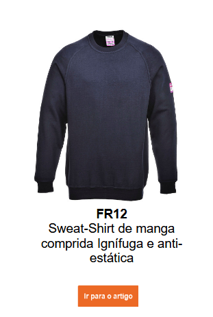 Imagem do Sweatshirt de manga comprida Modaflame FR12, antiestático e retardante de chamas, em azul, com ligação para a página do produto.
