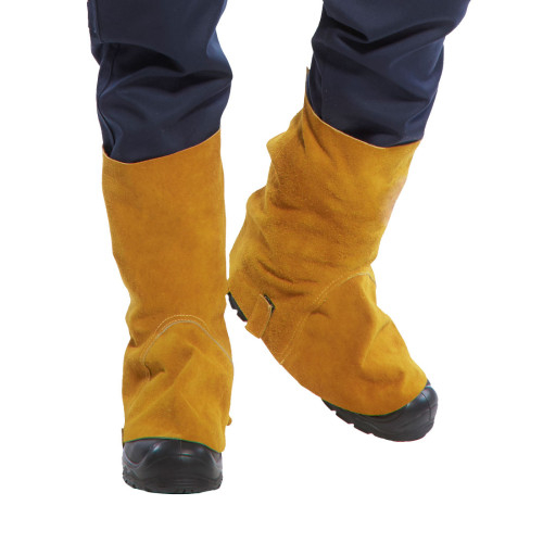 Cobertura de couro para botas de soldadura SW32 em castanho claro. A imagem liga à página do produto.