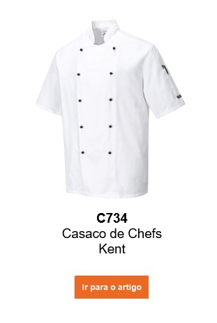 Imagem do casaco de chef Kent C734 em branco com um link que leva à página do artigo.