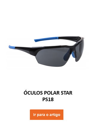 Imagem do óculos Polar Spectacle PS18 na cor preta com detalhes em azul e link para a matéria.