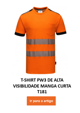 Imagem da camiseta de alta visibilidade Vivion T181 na cor laranja com listras refletivas e link para o artigo.