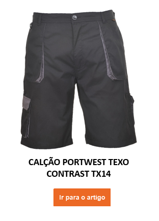 Foto do short contrastante Portwest Texo TX14 na cor preta com link para a matéria.