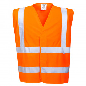Portwest Colete Hi-Vis FR FR75 em laranja. Est&aacute; inclu&iacute;do um link para a p&aacute;gina do artigo.
