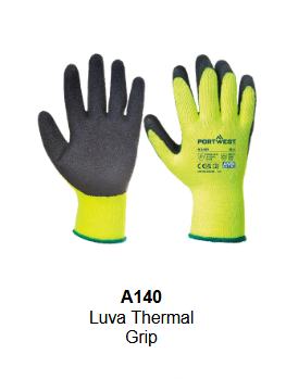 Imagem da luva Thermo Grip A140 em amarelo com detalhes pretos e punho azul-claro. O link leva à página do artigo.