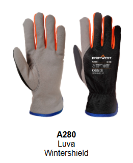 Imagem das luvas Wintershield A280 em cinzento com palmas pretas, punho azul e detalhes laranja. O link leva à página do artigo.