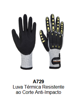 Imagem das luvas Anti Cut Winter A729 em cinzento com detalhes pretos e amarelos. O link leva à página do artigo.