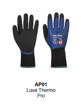 Imagem da luva Thermo Pro AP01 em preto com detalhes azuis e punho verde. O link leva à página do artigo.