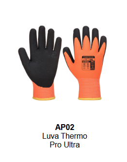 Imagem da luva Thermo Pro Ultra AP02 em laranja com punho amarelo e detalhes pretos. O link leva à página do artigo.