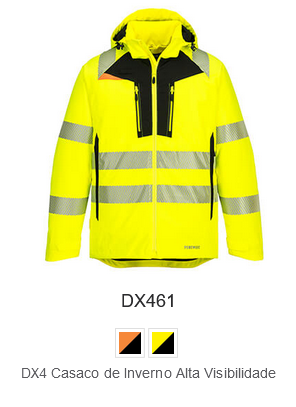 Jaqueta de inverno DX460 em amarelo de alta visibilidade com link para o artigo.