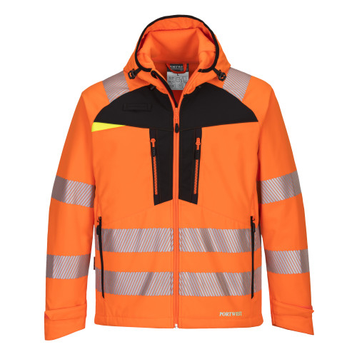 Imagem da jaqueta DX4 Hi-Vis Softshell DX475 em laranja com link para o artigo.