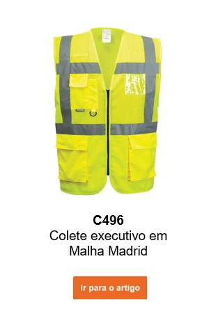 Imagem do Colete Executivo de Alta Visibilidade em Malha Madrid C496 em amarelo com um link que leva à página do artigo.