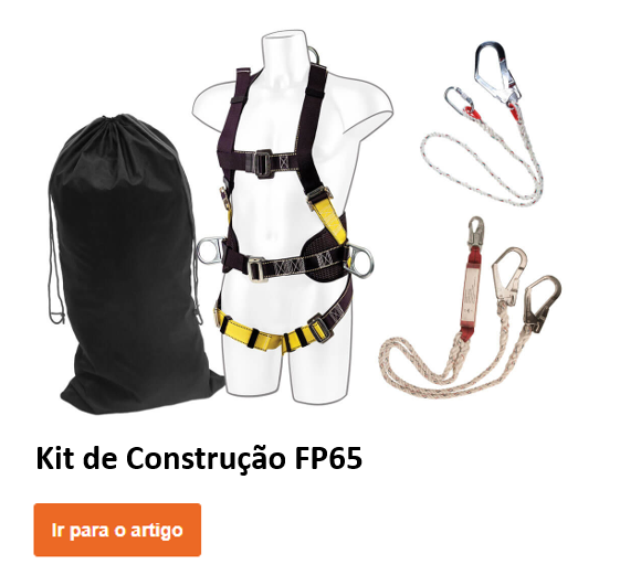 Conjunto de construção FP65 em uma boneca, incluindo cordões, absorvedores de energia e a bolsa de náilon preta associada para armazenamento. Um botão laranja com um link para o artigo está localizado na parte inferior da imagem.