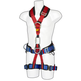 Arn&ecirc;s Portwest 4 pontos Comfort Plus FP19 em vermelho e azul. Est&aacute; inclu&iacute;do um link para a p&aacute;gina do artigo.