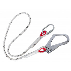Portwest Cord&atilde;o Kernmantle FP20 em branco com mosquet&atilde;o e gancho de andaime. Est&aacute; inclu&iacute;do um link para a p&aacute;gina do artigo.