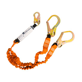Portwest Cord&atilde;o duplo com amortecedor de choque 140kg FP75 em preto e laranja. Est&aacute; inclu&iacute;do um link para a p&aacute;gina do artigo.