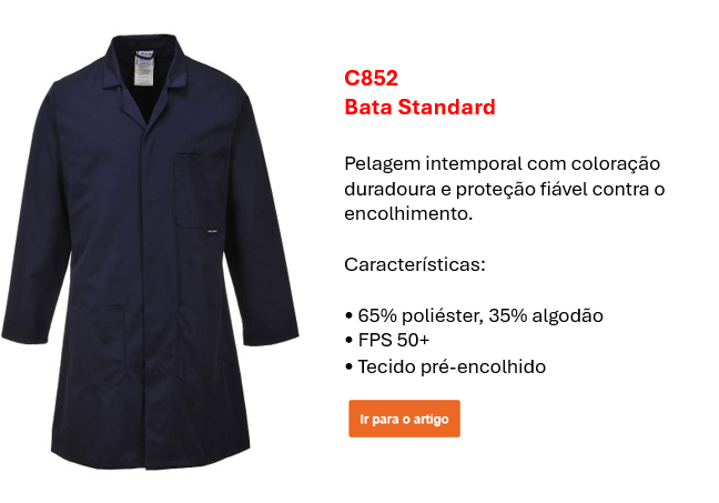 Imagem do casaco padrão C852 em azul com pequeno texto informativo. É fornecido um link para a página do artigo.