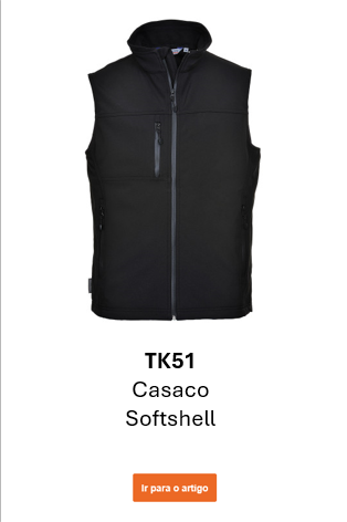 Imagem do Colete Softshell TK51 em preto com um link para a página do produto.