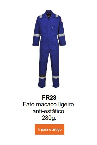 Imagem do Fato de treino anti-chamas e antiestático Bizflame 280g FR28 em azul. É fornecido um link para a página do produto.