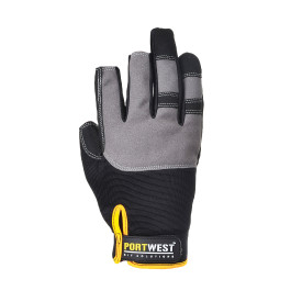 Luva Portwest A740 Powertool Pro em preto e cinzento com detalhes amarelos