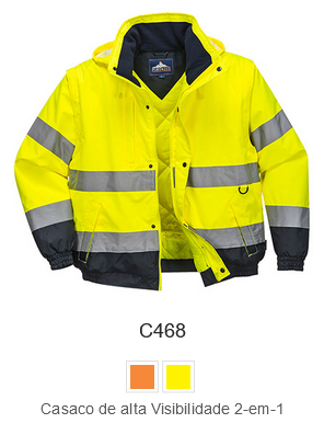 Exemplo de imagem da jaqueta piloto 2 em 1 de alta visibilidade C468 em amarelo com link para o artigo.