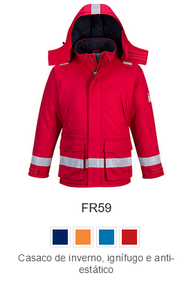 Exemplo de imagem da jaqueta de inverno antiestática FR59 em vermelho com link para o artigo.