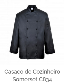 Exemplo de imagem da jaqueta do chef Somerset C834 em preto com link para o artigo.