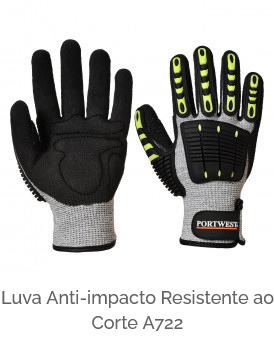 Luva Anti Impact Cut Protection 5 A722 nas cores preta, amarela e cinza com link para o artigo.