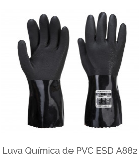 Luvas de proteção química ESD PVC A882 na cor preta com link para o artigo.